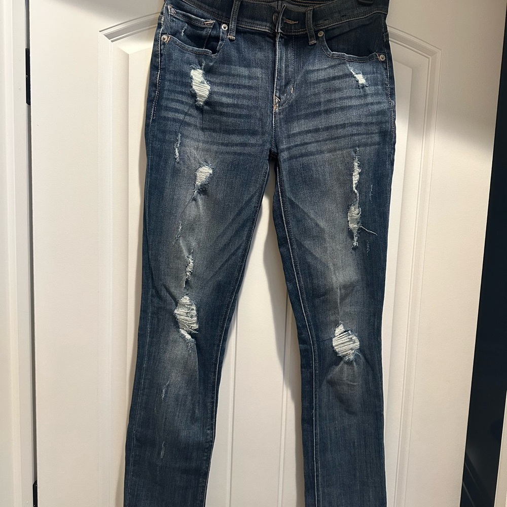 EXPRESS Distressed Women’s cropped legging mid rise Blue Jeans size 0 New